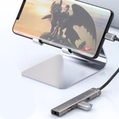 4in1 Type-C+3.5mm+USB Girişli Çoğaltıcı Adaptör Çevirici Hub (Gri) - 3