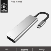 Usb Type-C to 5in1 Hdtv 2xUSB+2x PD Hub Adaptör Çoklayıcı (Gri) - 4