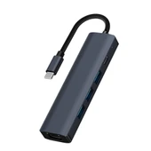 BYL-2302 5 IN 1 Type-C To USB Dönüştürücü Çoğaltıcı Hub (Füme) - 1