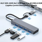 ADS-305D 4in1 USB-Type-C to 4X USB3.0 HUB Çoğaltıcı Çevirici Dönüştürücü Adaptör (Gri) - 3