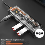 6in1 Type-c To USB3.0 + USB2.0 + Type-c PD 100W + HDMI + VGA + 3.5mm Çoğaltıc Transparanı Hub - 5