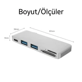 5in1 Usb-C Hub 3.0 Type-C Şarj Kart Okuyucu Type-C Adaptör (Gümüş) - 3