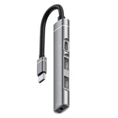 4in1 Type-C+3.5mm+USB Girişli Çoğaltıcı Adaptör Çevirici Hub (Gri) - 2