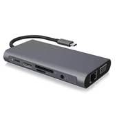 10 İN 1 HDMI VGA RJ45 PD USB 3.0 HUB Adaptör Çoklayıcı (Gri) - 1
