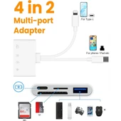 NK-104pro USB-C / 8-pin SD TF kart okuyucu 4-in-2 kamera bellek kart okuyucu SD + TF + USB OTG + USB-C Şarj Adaptörü (Beyaz) - 6