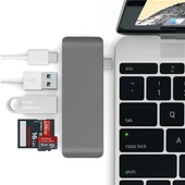 5in1 Usb-C Hub 3.0 Type-C Şarj Kart Okuyucu Type-C Adaptör (Gri) - 1