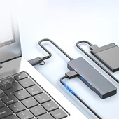 ADS-309D 4 Portlu USB+Type-C USB 3.0 Çoklayıcı Data HUB Adaptör (Füme) - 5