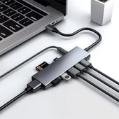 9 İn1 Type C 4k 30hz Hdmi Usb 3.0,Sd,PD Hub Adaptör Dönüştürücü (Gri) - 5