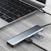 7in1 USB 3.1 HDMI 4K 30HZ 2K 1080P Type-C HUB Adaptör Dönüştürücü (Füme) - 5