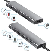 9 İn1 Type C 4k 30hz Hdmi Usb 3.0,Sd,PD Hub Adaptör Dönüştürücü (Gri) - 2