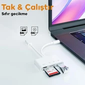 NK-104pro USB-C / 8-pin SD TF kart okuyucu 4-in-2 kamera bellek kart okuyucu SD + TF + USB OTG + USB-C Şarj Adaptörü (Beyaz) - 2