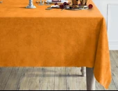 Turuncu - Oranj Renk Dikdörtgen, Kadife Dokulu, Dertsiz, Masa Örtüsü - 1