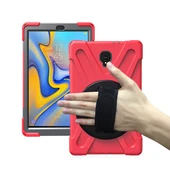 Samsung Galaxy Tab A 10.5 2018 T590-T595-T597 Uyumlu Defender Standlı Zırhlı Silikon Tablet Kılıfı (Kırmızı) thumbnail 2