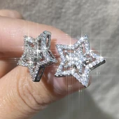 Yıldız Çivi Küpeler Işıltı Kübik Zirkonya Beyaz Altın Kaplama Partiler ve Sevgililer Günü Hediyeleri thumbnail 4