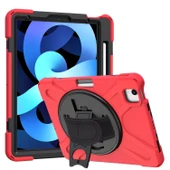 iPad Air 13 2024 Uyumlu Defender Standlı Zırhlı Silikon Tablet Kılıfı (Kırmızı) - 1