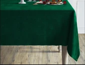 Zümrüt Yeşil Renk Dikdörtgen, Kadife Dokulu, Dertsiz, Masa Örtüsü - 1