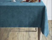 Petrol Mavi Renk Dikdörtgen, Kadife Dokulu, Dertsiz, Masa Örtüsü - 1