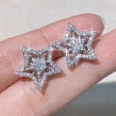 Yıldız Çivi Küpeler Işıltı Kübik Zirkonya Beyaz Altın Kaplama Partiler ve Sevgililer Günü Hediyeleri thumbnail 2