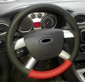 DİKİŞLİ DİREKSİYON KILIFI SİYAH DERİ KIRMIZI DERİ KIRMIZI DİKİŞLİ F. FOCUS İÇİN thumbnail 1