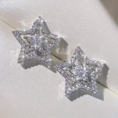 Yıldız Çivi Küpeler Işıltı Kübik Zirkonya Beyaz Altın Kaplama Partiler ve Sevgililer Günü Hediyeleri thumbnail 1