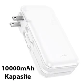 Hoco J126 USB-A+Type-C Çıkışlı Type-c+Lightning Kablolu 10000mAh Powerbank Şarj Aleti (Beyaz) - 3