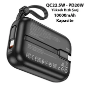 HOCO Q20 Fountain 10000mAh 22.5W+PD20W Dijital Göstergeli Kablolu Powerbank (Siyah) - 4