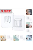 5 Çift Şeffaf Geçmeli Klips Duvar Delmeden Eşya Sabitleme Askısı Seti - Suya Dayanıklı Yapışkanlı - 4