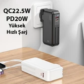 Hoco J126 USB-A+Type-C Çıkışlı Type-c+Lightning Kablolu 10000mAh Powerbank Şarj Aleti (Beyaz) - 2