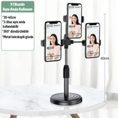 Tripod Üçlü Telefon Tutucu Stand Youtuber, Canlı Yayın Selfie Tiktok Makeup (Siyah) - 2