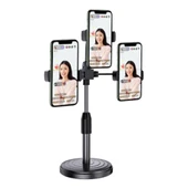 Tripod Üçlü Telefon Tutucu Stand Youtuber, Canlı Yayın Selfie Tiktok Makeup (Siyah) - 1