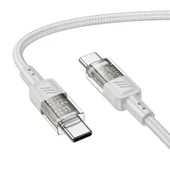Hoco U129 Transparan Type-C to Type-C Data ve Şarj Kablosu 1m (Gri) - 1