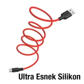 HOCO X21 Plus USB to Type-C 3A Silikon Hızlı Şarj ve Data Kablosu (Siyah-Kırmızı) - 4