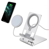Z19 Çok Fonksiyonlu Magsafe Uyumlu Masaüstü Telefon Standı (Gümüş) - 1