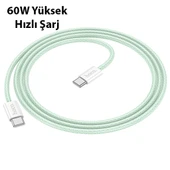 Hoco X104 60W Type-C to Type-C Hızlı Data ve Şarj Kablosu 1m (Yeşil) thumbnail 2
