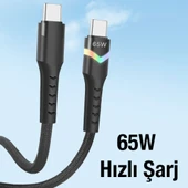 Type-C To Type-C 65W Led Işıklı Hızlı Şarj Kablosu 1m (Siyah) - 3