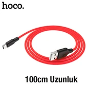 HOCO X21 Plus USB to Type-C 3A Silikon Hızlı Şarj ve Data Kablosu (Siyah-Kırmızı) - 2