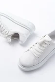 Beyaz Gümüş Bağcıklı Dikişli Günlük Spor Ayakkabı - 4