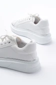Beyaz Gümüş Bağcıklı Dikişli Günlük Spor Ayakkabı - 5