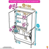 Modilayn İLKİM 100 x 138 x 32,5 cm' lik Kapak İçi Çift Raflı, Üç Akıllı Çamaşır Sepetli Dolap thumbnail 4