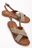 Kadın Düz Topuklu Sandalet Vizon Hasır Çapraz Bantlı thumbnail 1