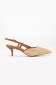 Kadın Kısa Topuklu Ayakkabı Taba Hasır Malzeme İnce Topuk Yan Direkli thumbnail 3