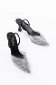 Siyah Günlük Arkası Açık Taşlı Topuklu Bayan Ayakkabı thumbnail 3