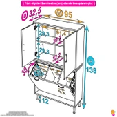 Modilayn İLKİM 95 x 138 x 32,5 cm' lik Kapak İçi Çift Raflı, Üç Akıllı Çamaşır Sepetli Dolap - 4