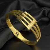 Şık ve Modern Gold Renk 316L Kaburga Model Çelik Bilezik Zarif Tasarım Günlük Kullanım - 1