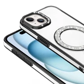 iPhone 15 Kılıf Pırlanta Taş Tasarımlı Kablosuz Şarj Özellikli Karetta Silikon Kapak thumbnail 11