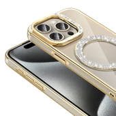 iPhone 15 Pro Max Kılıf Pırlanta Taş Tasarımlı Kablosuz Şarj Özellikli Karetta Silikon Kapak thumbnail 11