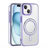 iPhone 15 Kılıf Pırlanta Taş Tasarımlı Kablosuz Şarj Özellikli Karetta Silikon Kapak thumbnail 6