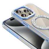 iPhone 15 Pro Max Kılıf Pırlanta Taş Tasarımlı Kablosuz Şarj Özellikli Karetta Silikon Kapak thumbnail 5