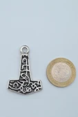 Thor Mjollnir Hammer Gümüş Kaplama Düz Zincir Kolye thumbnail 4