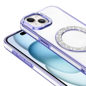 iPhone 15 Kılıf Pırlanta Taş Tasarımlı Kablosuz Şarj Özellikli Karetta Silikon Kapak thumbnail 7